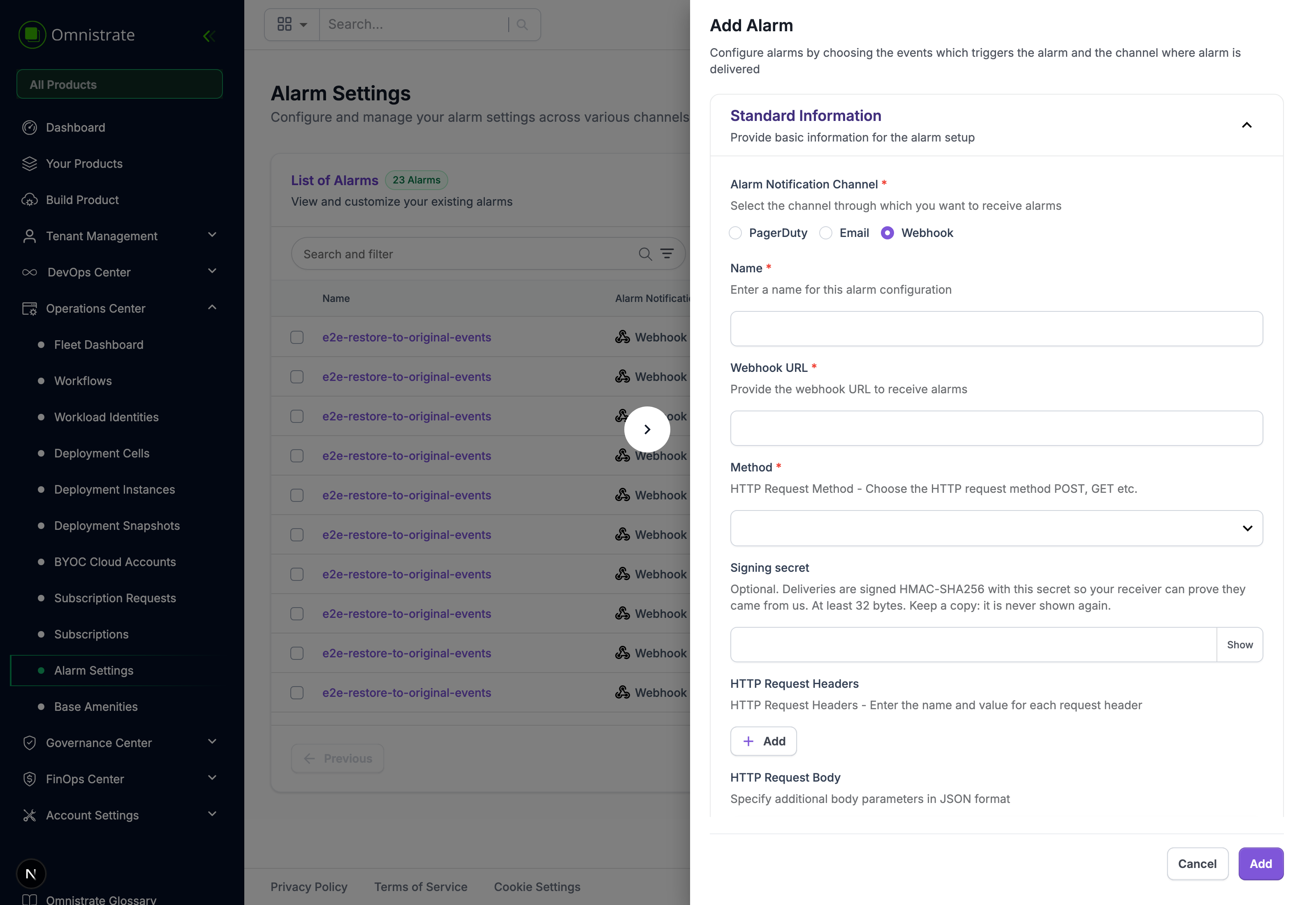 Signing secret on a webhook alarm channel