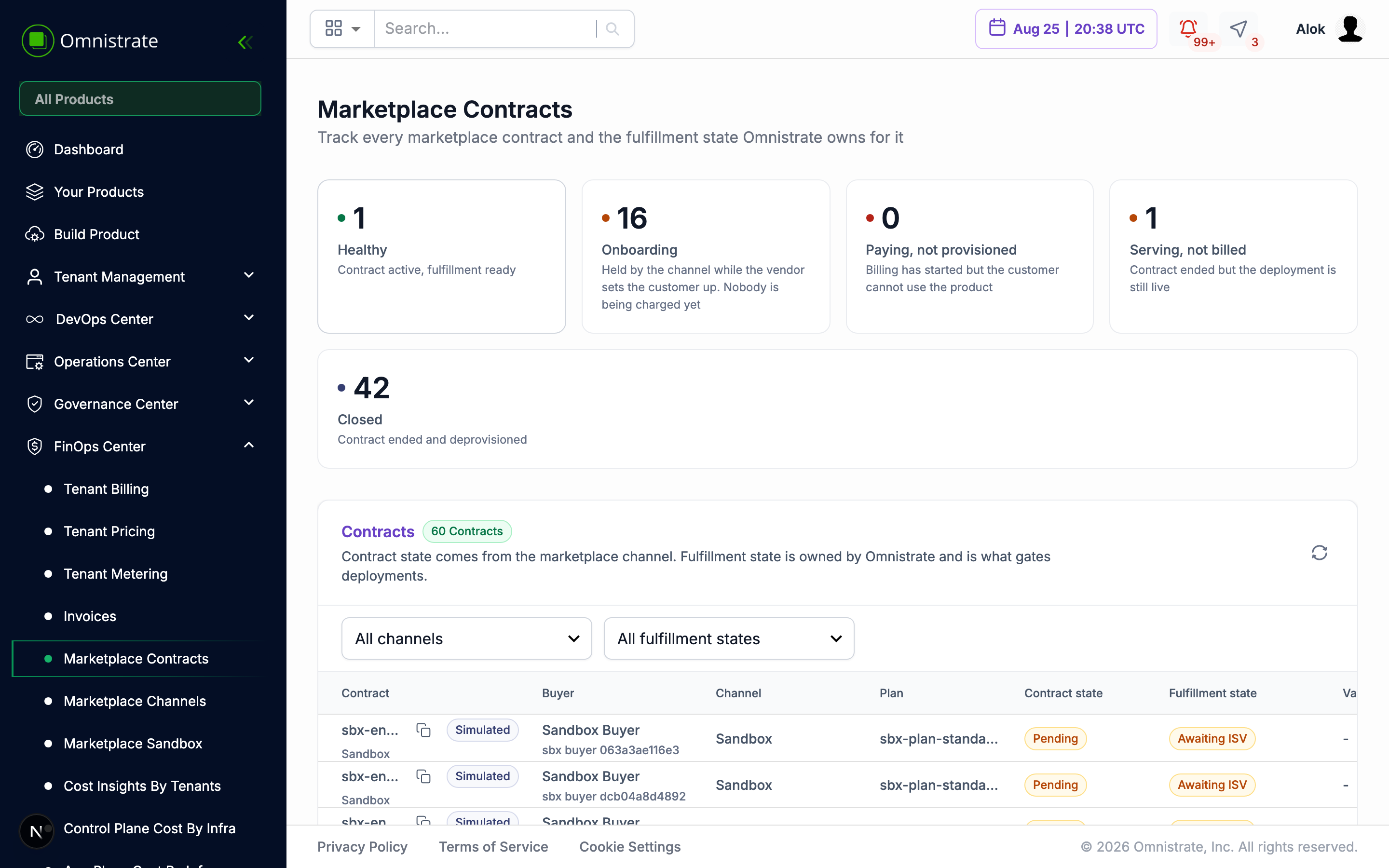 The marketplace contracts list