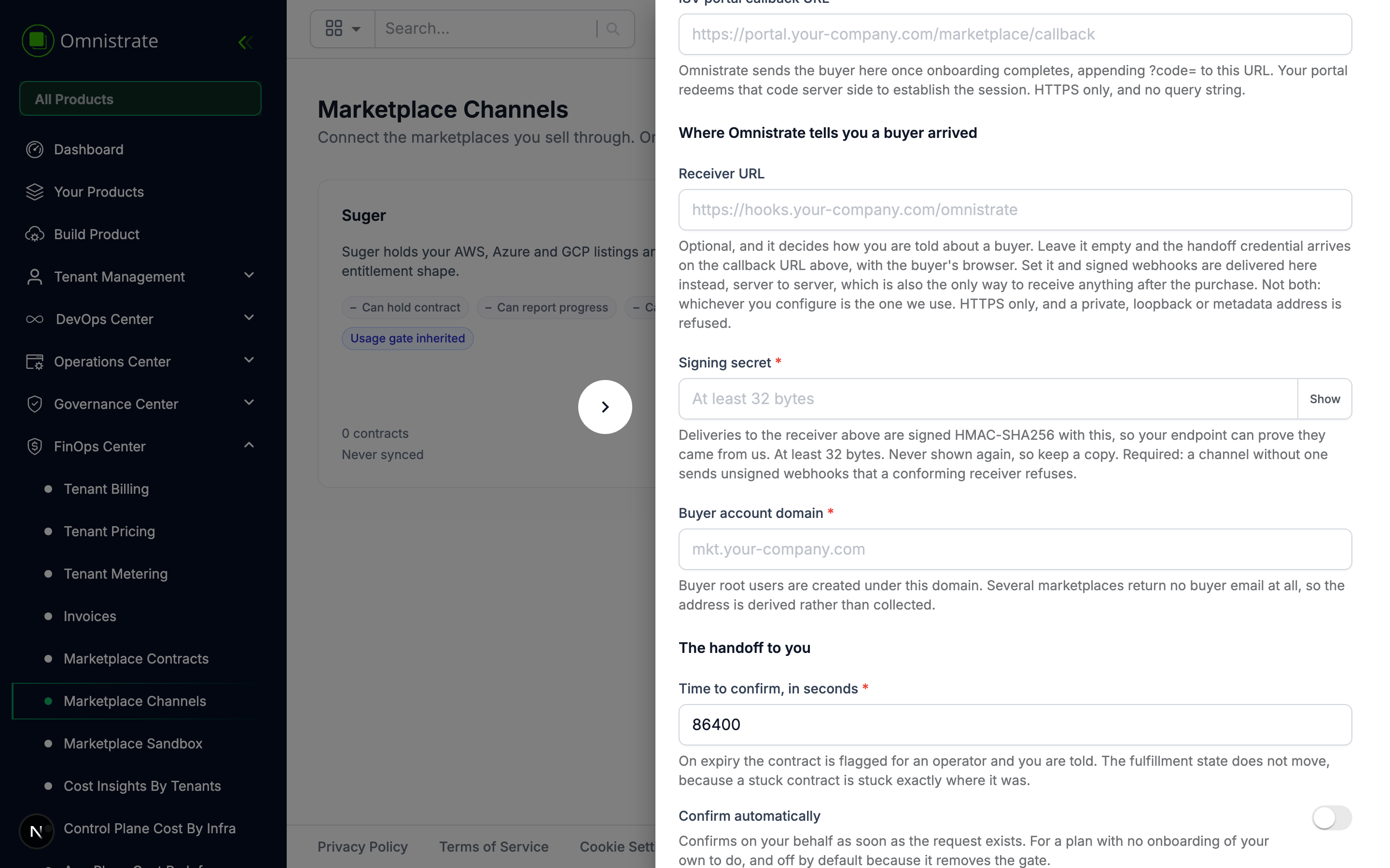 The callback and receiver fields